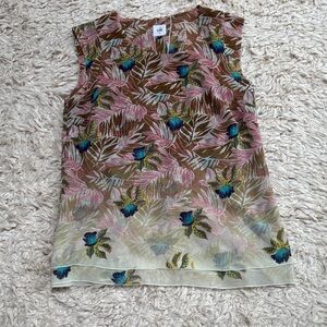 CAbi Pink, Brown & Blue Floral Layered Sleeveless Top